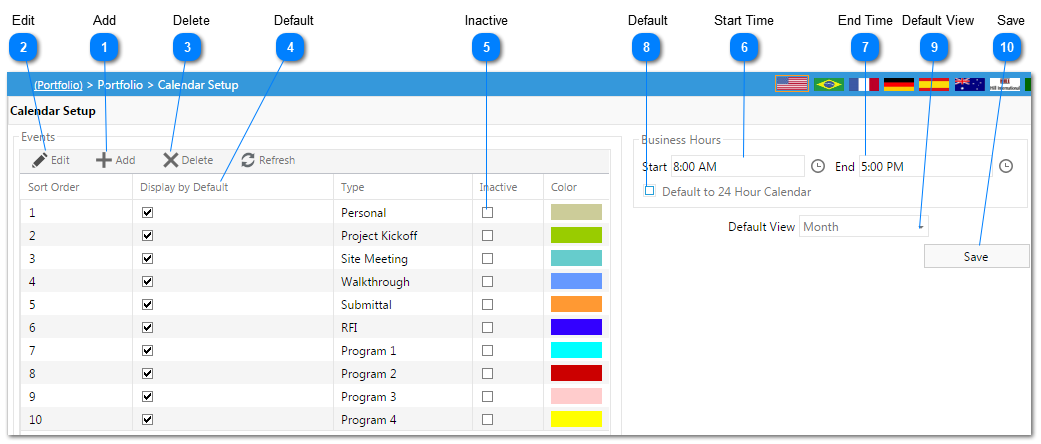 Calendar Setup