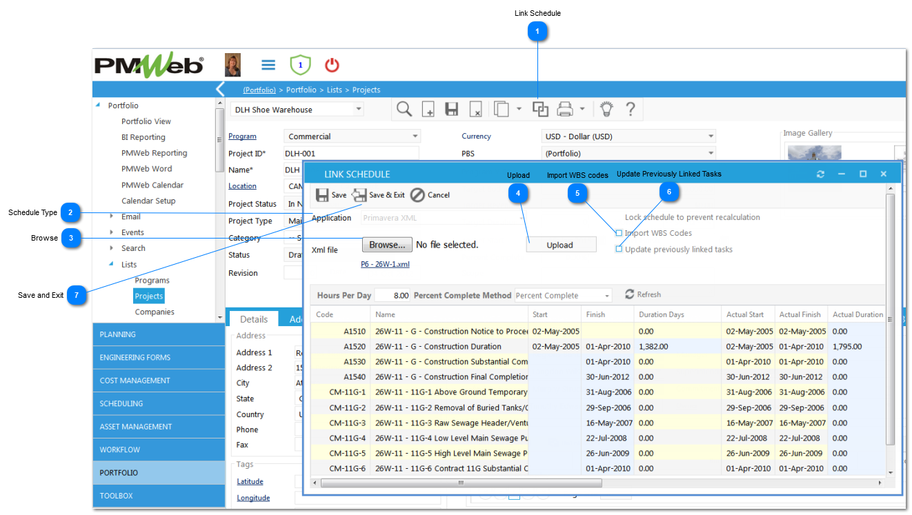 Link Project Schedule without PMWeb Scheduling Module