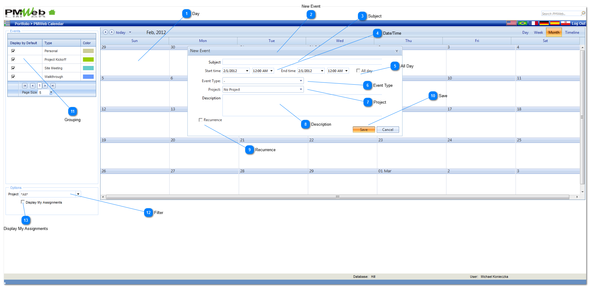 PMWeb Calendar